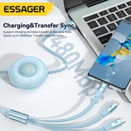 Essager 6A 3 in 1 USB Type-C Stretchable Flexible Cable Fast Charging For iPhone Micro USBA Type C Fast Charge USB2.0 480Mbps For Mate 50 pro Retractable Cord