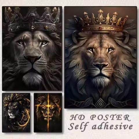 The Mighty And Cool Black Golden lion King Poster Home Living Bed Room Bar Hallway Sticky Wall Art P