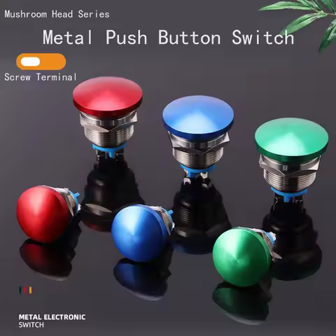 16 19 22MM Momentary Push Button Switch Mushroom Head Push Button IP65 Waterproof Switch 12V 24V 36 
