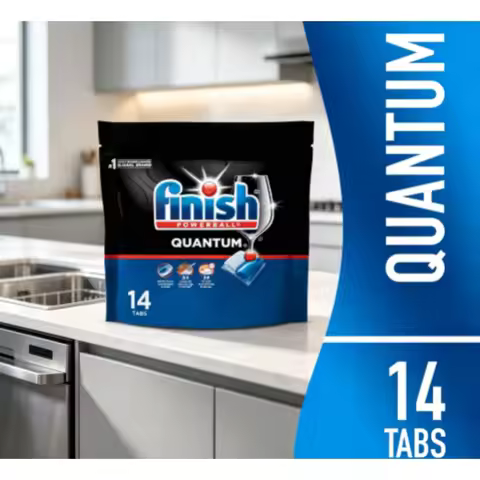 Finish Quantum Dishwasher Pods, No Pre-Rinse Dishwasher Detergent Tabs Soap, Advanced Clean, 14 Coun