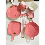 Cute pink strawberry-shaped ceramic bowl Set ceramic bowl cute bowl pink bowl