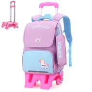 New Elementary School Cute Cartoon 6-wheel Trolley Backpack Student School Bag Waterproof Large-capa