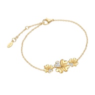 Merii Lucky Clover สร้อยข้อมือเงินชุบทองคำ 23K ประดับ CZ ดีไซน์โคลเวอร์ 4 แฉกสามใบ ยาว 6 นิ้ว 221L03