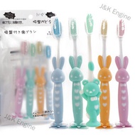 J&amp;K Engine 4pcs/Set Baby Kids Training Soft-Bristled Suction Stand Toothbrushes for Kids Children with Thick Ru