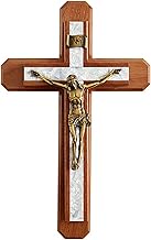 Christian Brands Sick Call Crucifix Set - Base Candles Cross Holy Water and Cotton, 13'' H, Walnut/G
