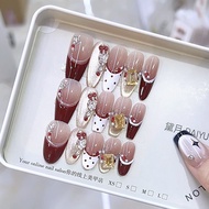 Free Shipping  Handmade nails with French polka dots  Diamond decoration, cat eyes are as luxurious 