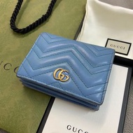 正品 Gucci GG MARMONT 古馳 馬夢 短夾 錢包 水藍色