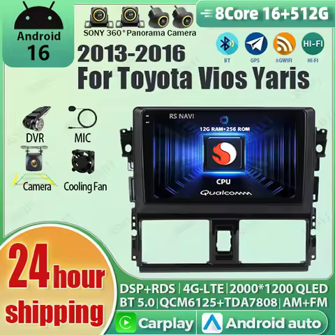 TOYOTA VIOS YARIS Android 16 Carplay Auto 2K Screen Car Radio Multimedia Player For TOYOTA VIOS YARI