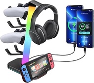 VCOM RGB Gaming Headphones Stand with 10 Light Modes, 4 Controller Holder with 1 USB & 2 Type-C Char