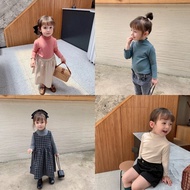 🇹🇭พร้อมส่งในไทย🇹🇭 เสื้อแขนยาว คอเต่า สีพื้น ผ้าฝ้าย แบบนิ่ม สไตล์เกาหลี สําหรับเด็กผู้หญิง อายุ 1-9 ปีใส่ได้(144)