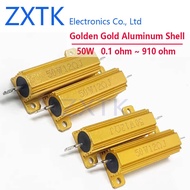 1pcs Resistor RX24-50W 50 Watt Golden Gold Aluminum Shell  0.1R-910R  0.15R 1R 2R 5R 24R 33R 51R 75R