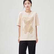 Eyouth 13155 Womens Oversized T-Shirt with Geometric Bear Print - Casual Loose Fit Short Sleeve Tee