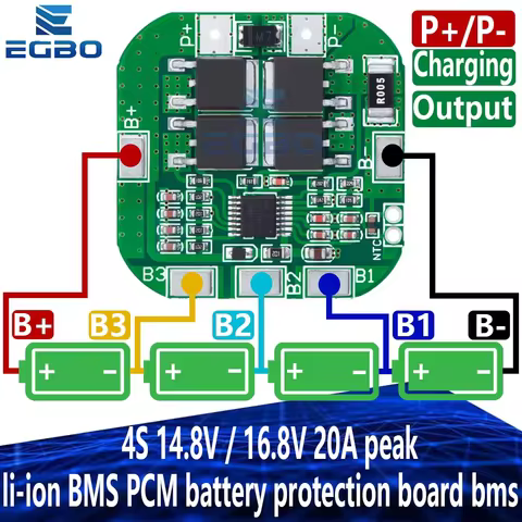 EGBO 4S 14.8V / 16.8V 20A peak li-ion 4 BMS PCM battery protection board bms pcm for lithium LicoO2 
