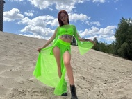 鋼管舞長裙（含內褲）與透明長袖上衣，適合空中表演