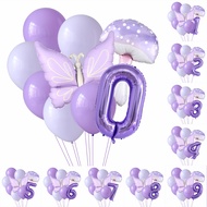 10pcs/set Purple Rainbow Butterfly Mushroom Number Balloon Birthday Decorative Balloon