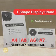 Acrylic Display Stand L shape (Horizontal / Vertical) A4 size, A5 size, A6 size, A7 size