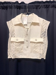 韓國 Korea Happy House 米白色 高質 貴氣 斯文 蕾絲 背心 襯衫 襯衣 外套 OL 女裝