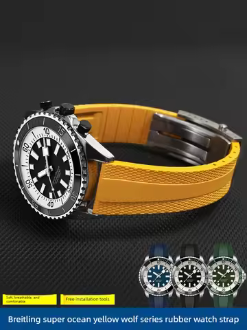 Suitable for Breitling Super Ocean Rubber Watch Strap A17375 Avenger Folding Buckle 22mm Replacement