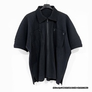 (特價) HOMME PLISSE黑色層疊翻轉短袖上衣/襯衫 3號 ISSEY MIYAKE 三宅一生 專櫃正品