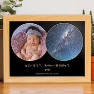 客製化寶寶週歲禮物嬰兒生日禮盒A4木鋁框根據日期地點的真實星空