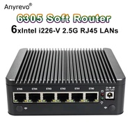 12th Intel N100 7505 6305 Soft Router 6 x i226-V 2.5G Lan Fanless Mini PC COM HDMI DP 4x USB Type-C 