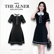 Thealner-AN038 (Black Dress With White Collar And Bow Decoration)