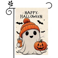 Bendera Taman Hantu Halloween 12x18 Vertikal Hiasan Luar Rumah Bendera Halaman Burlap Bendera Labu S