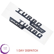 2X TURBO 4MATIC LETTERING WING SIDE FENDER BADGE EMBLEM FOR MERCEDES, MATT BLACK