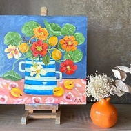 花束金蓮花和杏原創油畫花卉和水果工作室藝術家牆壁裝飾