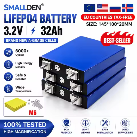 3.2V 32Ah LiFePO4 Battery Cell 3C 5C Deep Cycle 4S 12.8V DIY 12V 24V Pack for Golf Cart Off-Grid Sol