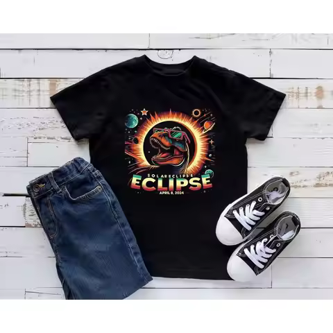 Solar Eclipse Dinosaur 2024 T Shirt Sun Moon Totality April 8 Astronomy Party Youth