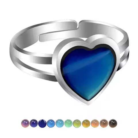 Trendy Love Heart Mood Ring Adjustable Emotion Feeling Changeable Colour Temperature Ring Jewelry Fo