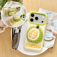 Kawaii Soft Silicone 3D Cartoon Durian Pattern Phone Case For iPhone 17 Pro Max Foldable Bracket Cas