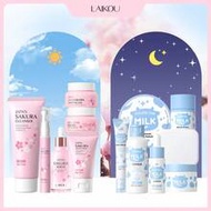 2 Sets LAIKOU Sakura Milk Brightening & Repairing Day & Night Skincare Set, Day Use: Cleanser 100g, 