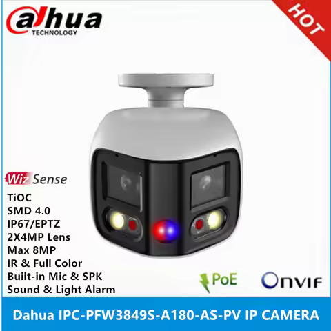 Dahua IPC-PFW3849S-A180-AS-PV 2x4MP Lens max 8MP POE EPTZ SMD Built-in Mic & SPK IR & Full color IP6