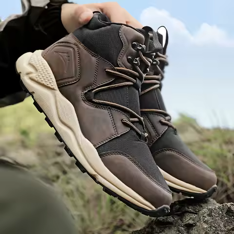 Men's High Top Outdoor Sports Shoes Are Non Slip and Fashionable While Autumn Short Boots Black Casu
