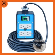 (สายไฟ VCT 3x2.5 ยาว 10 เมตร) ปลั๊กไฟสนาม 4ช่อง มีเบรกเกอร์ 20A รับไฟ 4500 วัตต์  ขนาด 4x6 นิ้ว บล๊อ