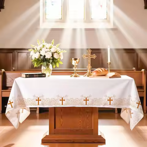 VIKAMA Platinum Communion Tablecloth Church Altar Cross Grape Pattern Religious Ceremony Decoration 