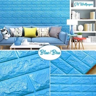 Wallpaper Dinding Wallpaper Sticker Foam Brick 3D Emboss Warna Biru