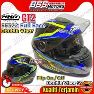 MHR Full Face GT2 Helmet Design Double Visor FullFace FF322 E3 BLUE/BLACK (SIRIM) Removeable Padding