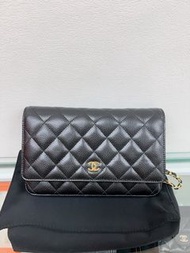 (Sold) 近新✨Chanel woc wallet on chain  黑金荔枝牛皮 black caviar