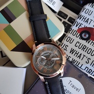 Fossil FS5085 Grant Chronograph Grey Dial Rose Gold Case in Black Leather Strap Men's Watch