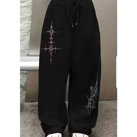 High waisted casual pants, sports jogging pants, pocket fitness hip-hop Harajuku, Y2K wide leg sport