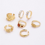 7pcs/Set Fashionable Luxury Personalized Elegant Exquisite Multicolor Rhinestone Geometric Metal Rin