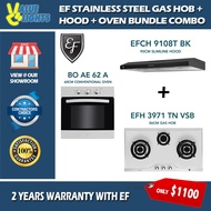 EF Bundle EFH 3971 TN VSB 3 Burner Stainless Steel Gas Hob + EFCH 9108T BK Slim Hood + EF BO AE 62 A