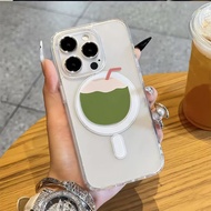 Coconut pattern magnetic transparent case for iPhone 16/15/14/13 Pro Max/12/11, used