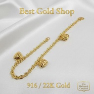 916 Gold Sunflower Bracelet with Dangling Heart Charms | 22K Gold Bracelet