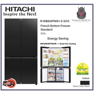 Hitachi R-WB640PMS1-5 GCK (Glass Clear Black) Side by Side French Bottom Fridge (Net 569L)