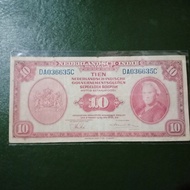 Uang Kuno 10 Gulden Roepiah Nederlandsch Indie Muntbiljet NICA 1943