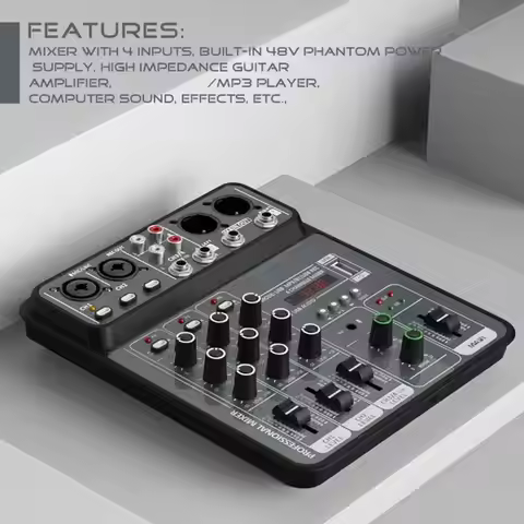 Small Sized 4 Channel USB Mixing Console Portable Sound Mixer Metal Body for Recording Karaoke Songs